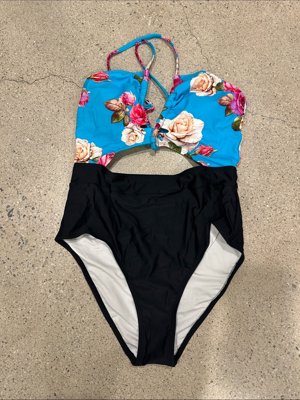 Cupshe Turquoise Floral and Black Cutout One-Piece
